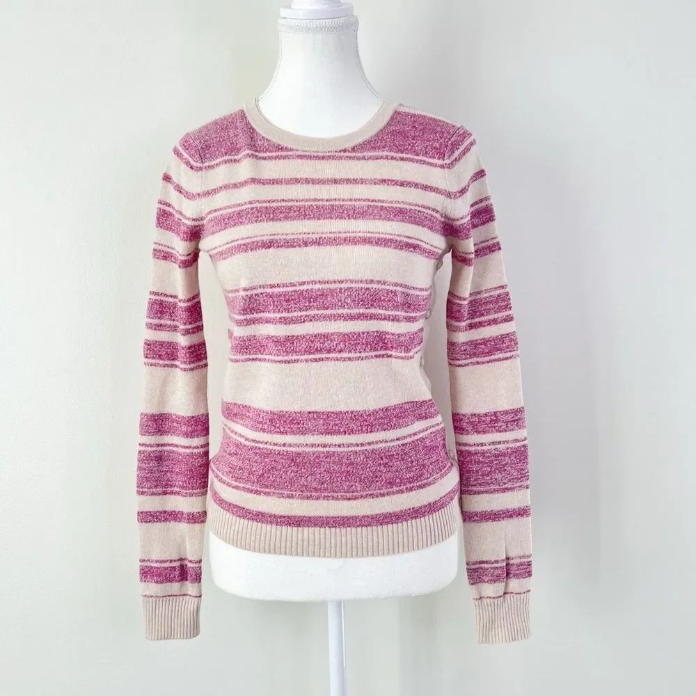 THEORY Charla Striped Cashmere Ivory/Vibrant Sweater NEW  Size Small